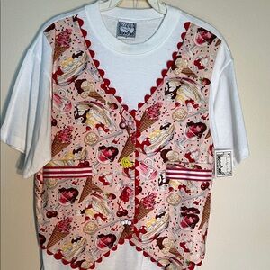 Zoodles White Big girls T-Shirt with Ice Cream Patterned Vest and Striped Pants